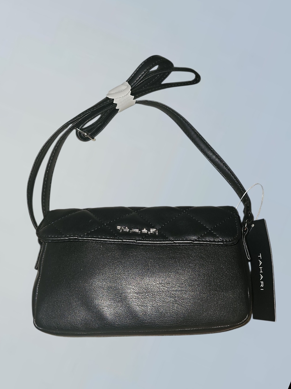 Tahari Calista Black Quilted Flap Crossbody Bag NWT
